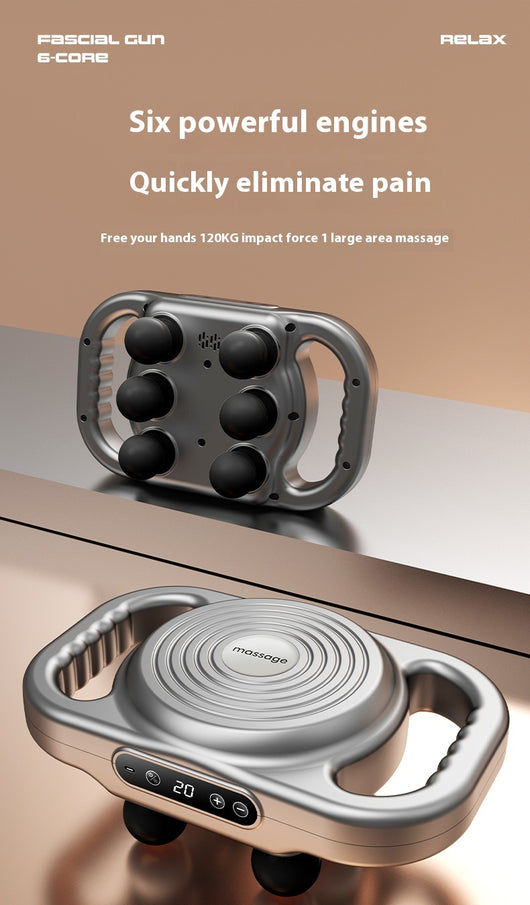 White six-head percussion muscle massager with LCD screen, 9-speed mode, and 20-speed intensity for deep tissue relaxation. - Image 20