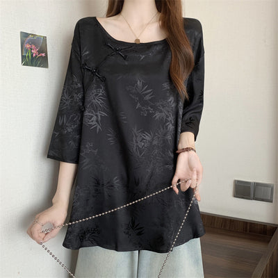 Blusa Vintage con Jacquard y Botones Estilo Chino - Image 9