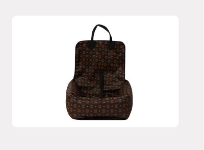 Brown and white patterned pet car seat with black trim and handles, designed for comfortable and secure pet travel. - Image 14