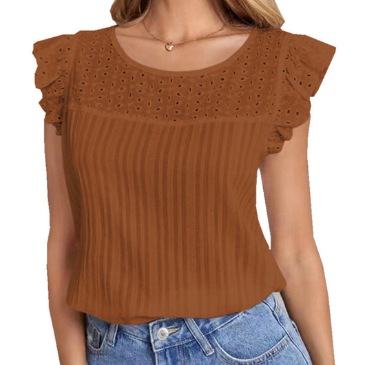 Blusa Patchwork Sin Mangas con Volantes para Mujer - Image 9
