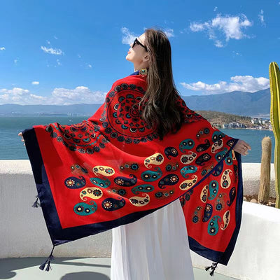 Rebozo Étnico de Algodón con Protección Solar y Flecos - Image 7