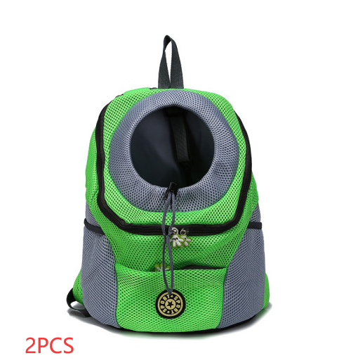 Lime green mesh pet backpack with grey trim, black zipper, and internal leash clip, shown from the front. - Image 10