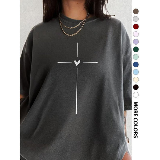 Playera Gráfica Cuello Redondo con Estampado de Corazones Cruzados para Mujer - Image 7