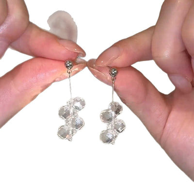 Aretes de Cristal con Borla Plateada - Diseño Minimalista y Elegante - Image 5