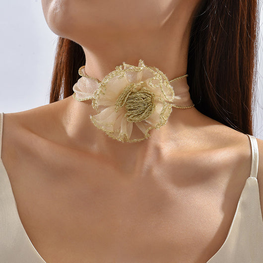 Collar Clavícula con Flor 3D en Encaje Transparente - Diseño Minimalista Trendy - Image 6