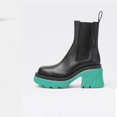 Botas Cortas Mujer Cuero Vacuno Suela Gruesa Verde - Image 9