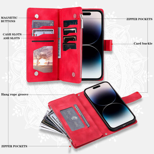 Funda Cartera Teléfono Cuero Grabado - Organizador de Tarjetas con Cierre - Image 3