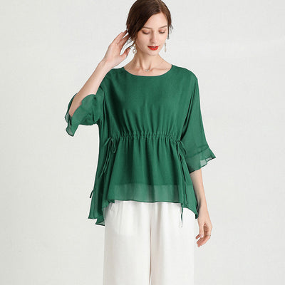 Blusa de Seda Elegante Manga Corta Talla Grande Efecto Reductor - Image 7
