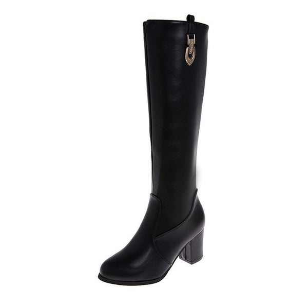 Botas Altas Negras de Tacón Grueso Punta Fina - Estilo Knight Versátil - Image 5