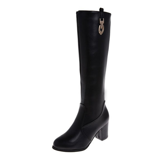 Botas Altas Negras de Tacón Grueso Punta Fina - Estilo Knight Versátil - Image 5