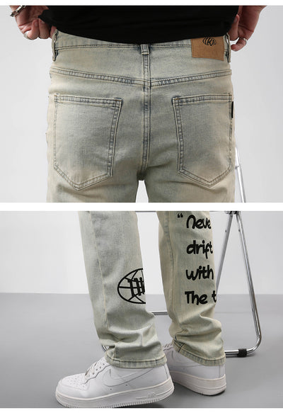 Jeans Vintage Americano Desgastado Amarillo con Estampado de Letras - Image 18