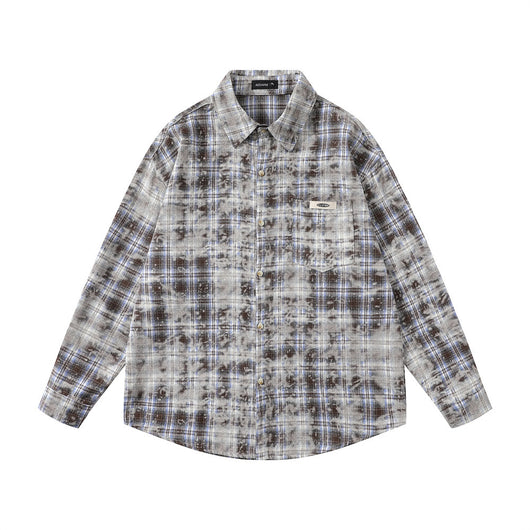 Camisa Manga Larga Cuadros Tie-Dye Vintage Hombre Estilo Retro - Image 5