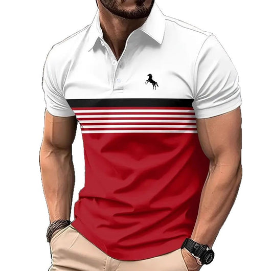 Polo Deportivo Hombre Bloques de Color a Rayas con Cuello Golf - Image 5
