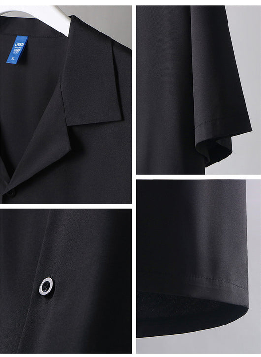 Camisa Suelta de Seda Helada Drapeada para Hombre - Image 19