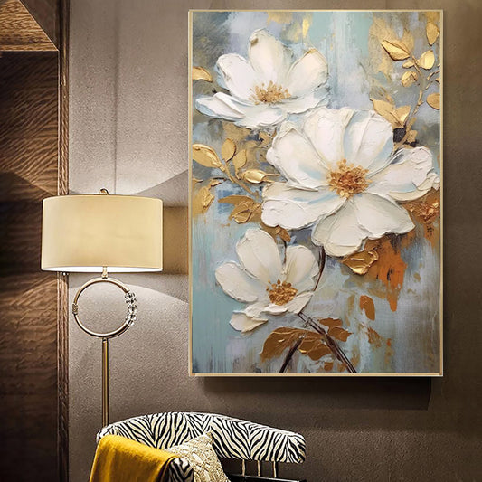 Cuadro Abstracto Flor de Loto en Lienzo 3D - Pintura al Óleo Hecha a Mano para Decoración del Hogar