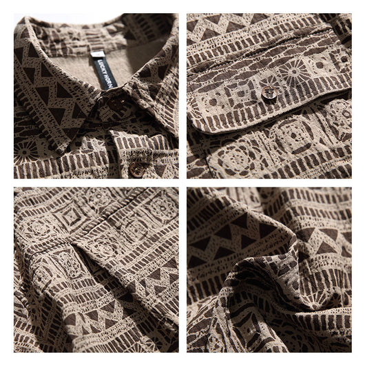 Camisa Étnica Retro de Manga Corta para Hombre - Image 5