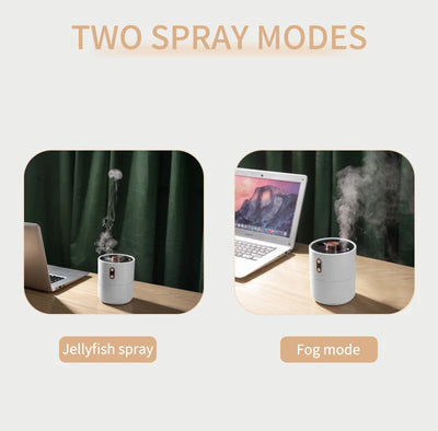 White cylindrical desktop humidifier with rose gold accents, black top, and front control buttons. - Image 15