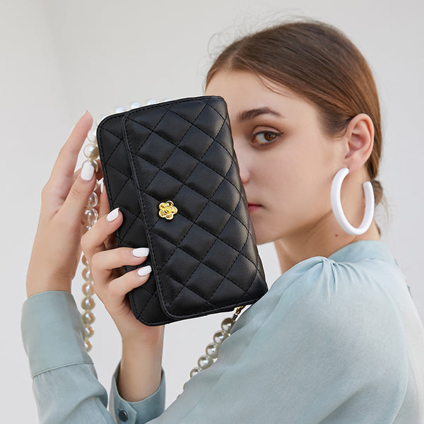 Bolso de Cadena Diamante Estilo Perfume en Cuero Pequeño