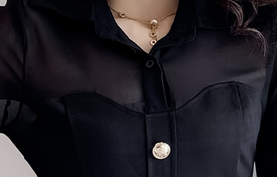 Vestido Camisero de Chifón con Mangas Linterna - Image 15