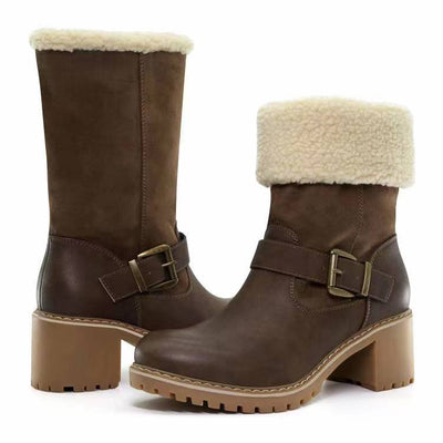 Botas Occidentales con Tacón Robusto y Hebilla para Mujer - Calidez Invernal - Image 7
