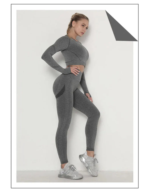Traje de Yoga Largo Ajustado de Cintura Alta con Manga Larga - Image 44