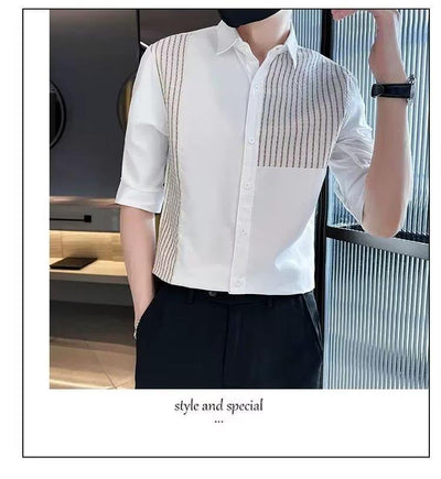 Camisa Casual Slim Fit con Parches y Rayas para Hombre - Image 11