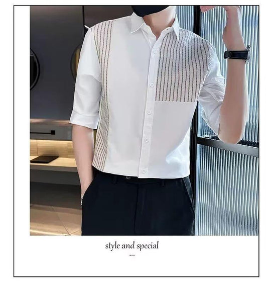 Camisa Casual Slim Fit con Parches y Rayas para Hombre - Image 11