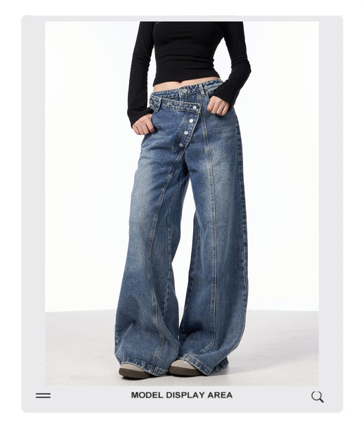 Pantalones Vaqueros Rectos Azules Cintura Alta Pierna Ancha Efecto Desgastado - Image 9