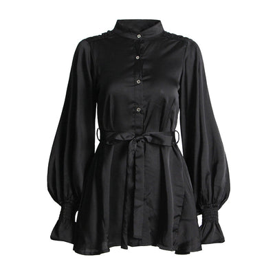 Blusa Ejecutiva de Cuello Mao con Detalles en Contraste - Image 5