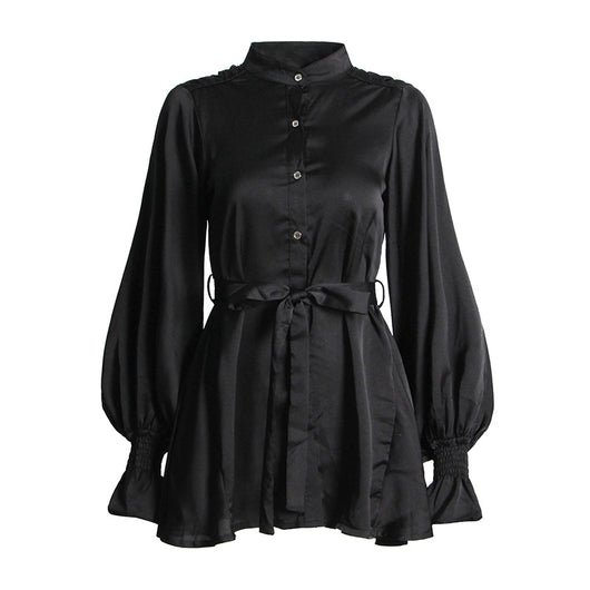 Blusa Ejecutiva de Cuello Mao con Detalles en Contraste - Image 5