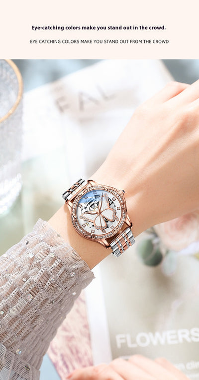 Reloj Automático para Mujer con Diamantes y Esfera de Mariposa - Resistente al Agua - Image 24