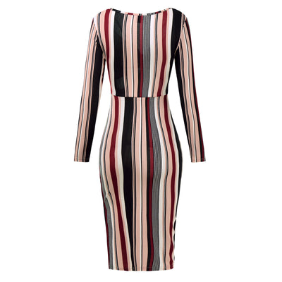 Vestido de Manga Larga a Rayas con Pecho Cruzado para Mujer - Image 16