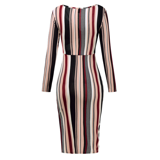 Vestido de Manga Larga a Rayas con Pecho Cruzado para Mujer - Image 16