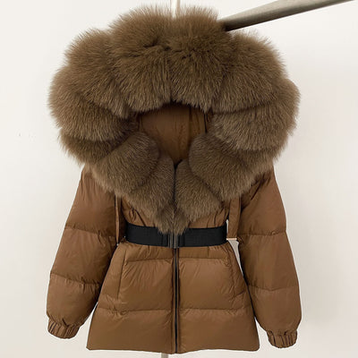 Abrigo de Plumas de Pato Blanco con Cuello de Pelaje de Zorro Oversized - Image 16