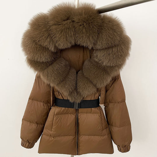 Abrigo de Plumas de Pato Blanco con Cuello de Pelaje de Zorro Oversized - Image 16