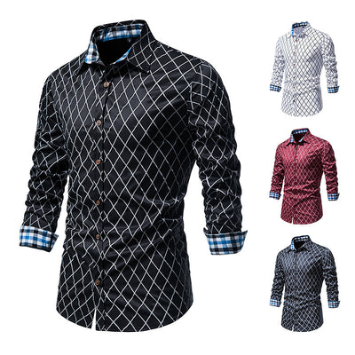 Camisa de Manga Larga para Hombre con Cuadros de Diamante y Contraste de Colores - Image 20