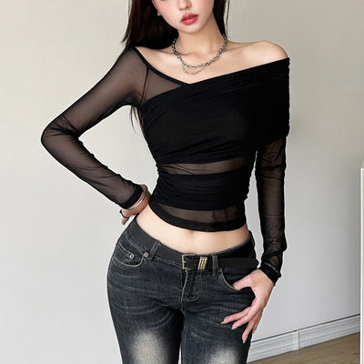 Blusa Ajustada de Manga Larga Elegante para Mujer