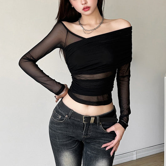 Blusa Ajustada de Manga Larga Elegante para Mujer