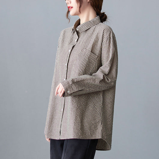 Camisa Vintage Suelta a Rayas para Mujer de Manga Larga - Image 8
