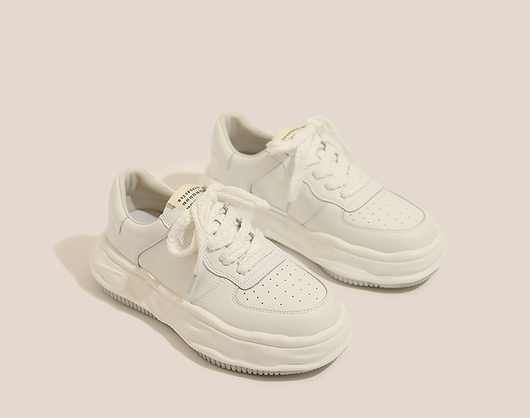 Zapatillas Deportivas Casuales de Cuero para Mujer con Suela Gruesa Elevada - Image 7