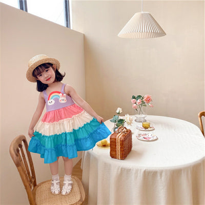 Vestido Infantil Arcoíris con Diseño de Pastel y Tirantes - Image 5