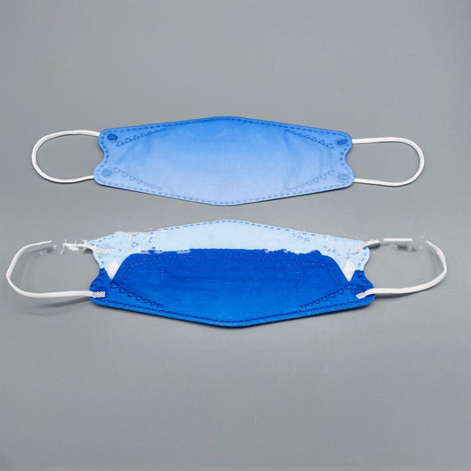 Gradient pink and purple fish-type 4D protective mask with white ear loops on a gray background. - Image 3