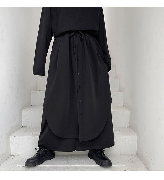 Pantalones Anchos para Hombre con Botones Superpuestos en Negro - Image 14