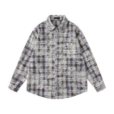 Camisa Manga Larga Cuadros Tie-Dye Vintage Hombre Estilo Retro - Image 18