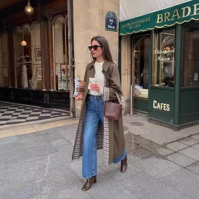 Abrigo Tipo Polo Trench Coat para Mujer Beige Abotonado Simple