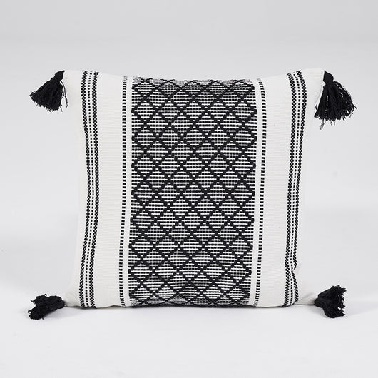 Funda de Cojín Jacquard Tejido Geométrico con Borlas - Image 8