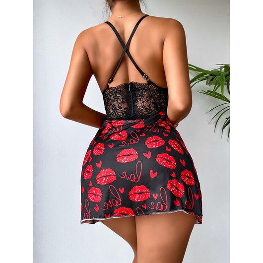 Falda Pijama de Encaje con Estampado de Labios para uso en Ecuador - Image 6