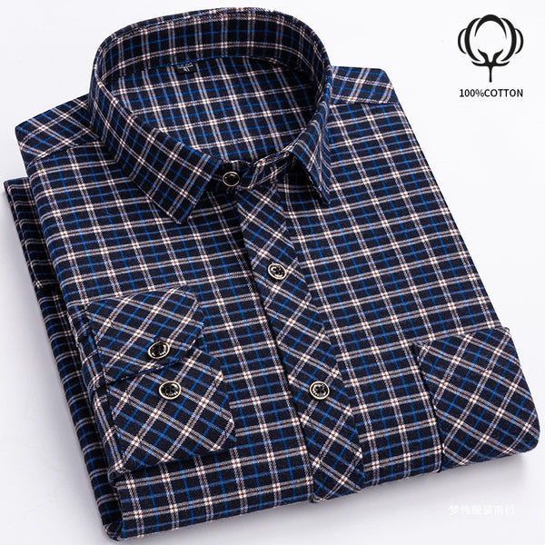 Camisa de Cuadros Suelta en Algodón para Hombre de Manga Larga