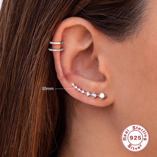 Aretes de Plata Esterlina S925 con 7 Diamantes Brillantes en Fila Simple