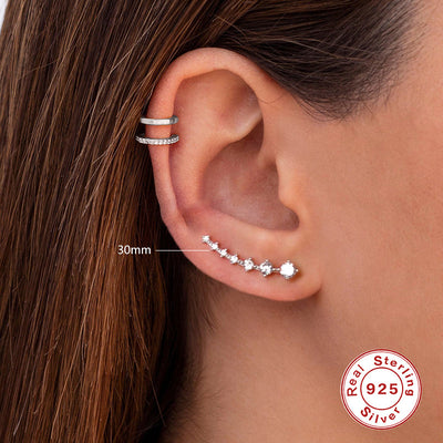 Aretes de Plata Esterlina S925 con 7 Diamantes Brillantes en Fila Simple
